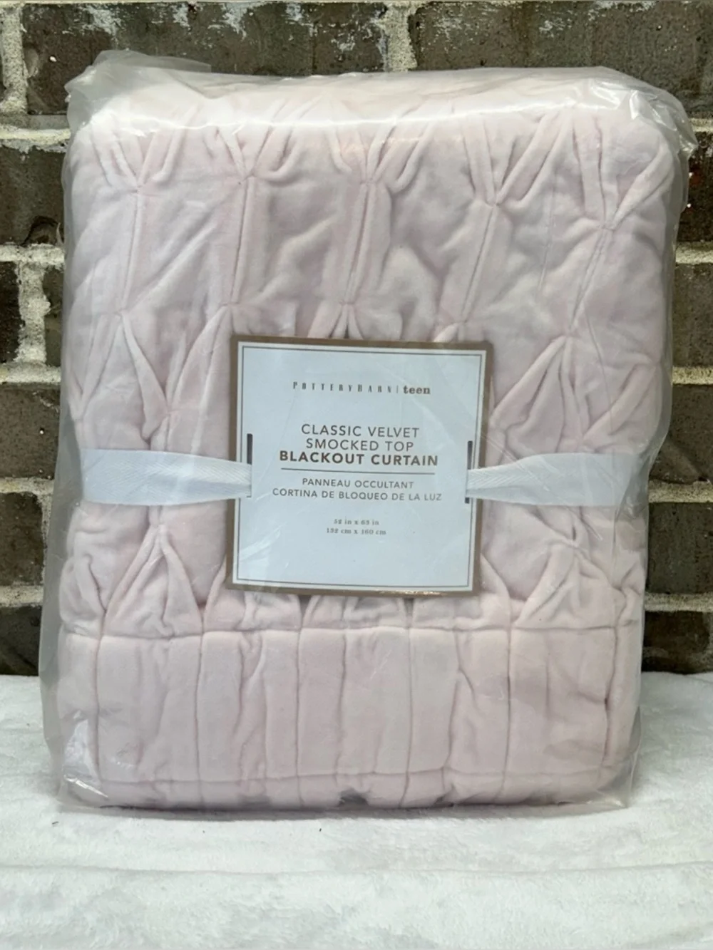 Pottery Barn Classic Velvet Smocked Top Blackout Curtain Blush Pink 52 x 63 NWT